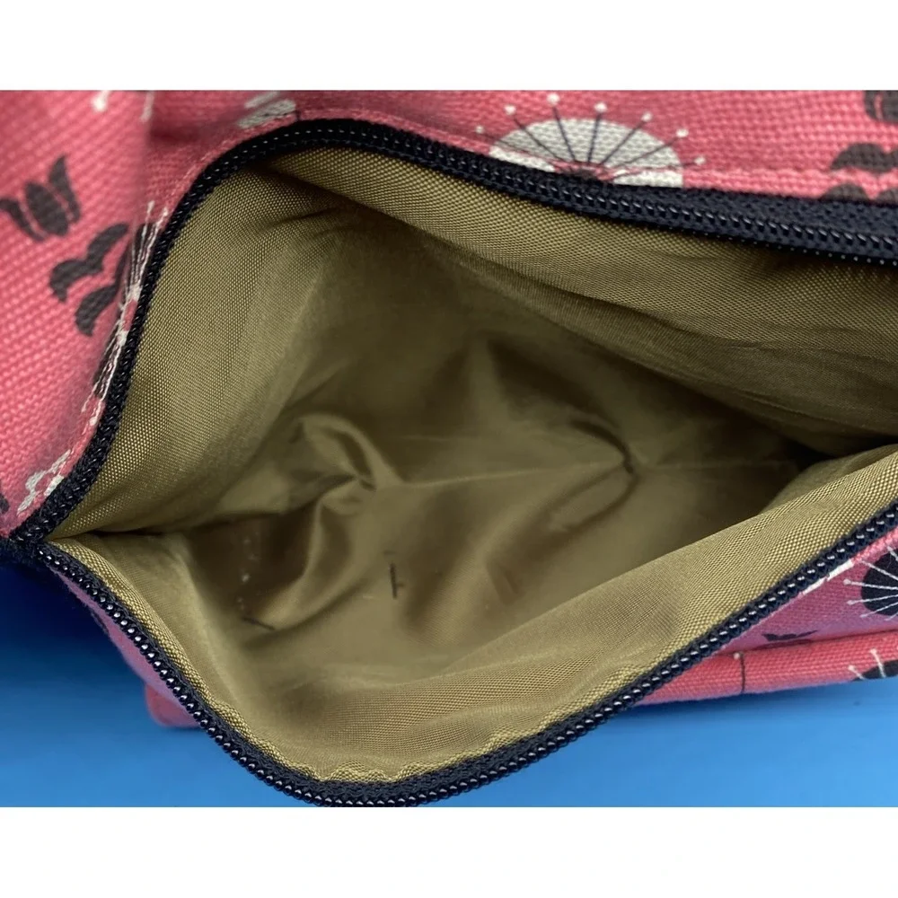 KAVU Canvas Tote Bag Pink Black Geometric Floral Print Travel Shoulder Gorpcore